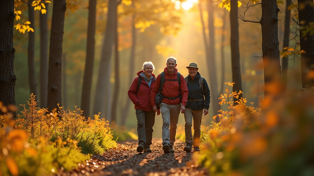 Group of seniors enjoying guided nature walk